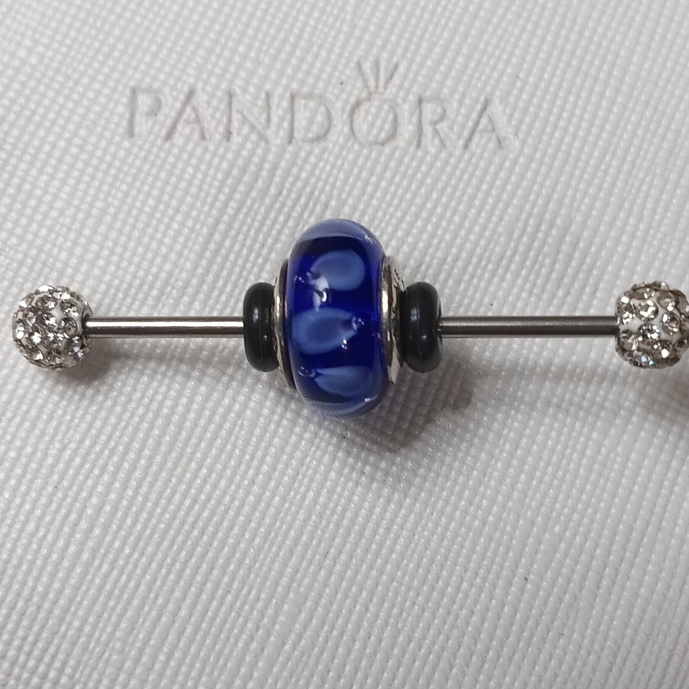 PandoraSilverPrototypeBlue Raindrops Murano Glass Charm 2 Listed Separate